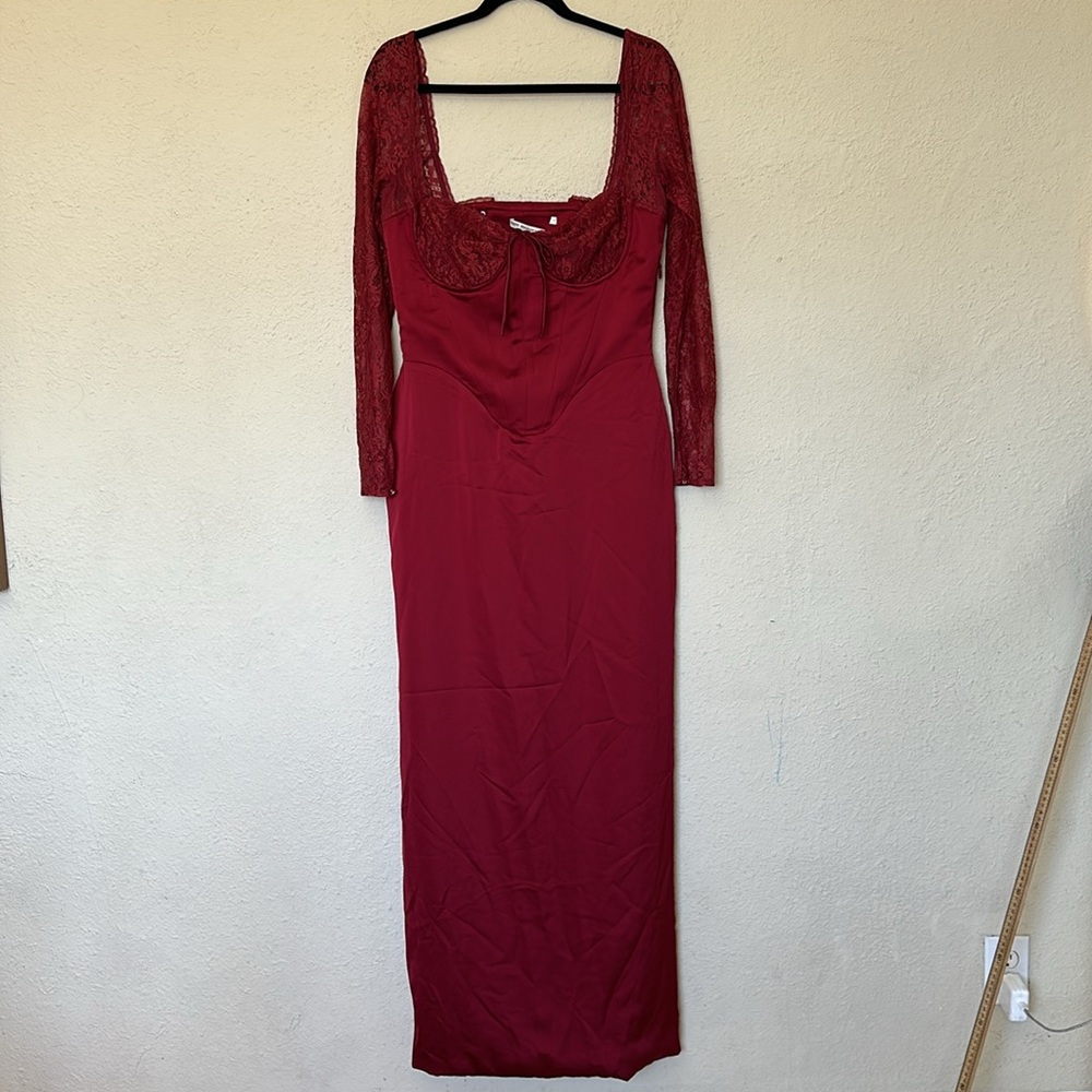 HOUSE OF CB XL A-C 'Perdi' Berry Satin Maxi Dress with Corset NWOT $329 - Picture 12 of 17